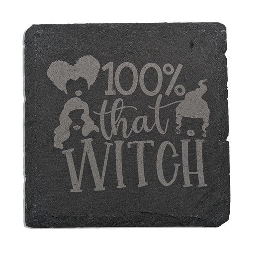 Magical '100% That Witch' Square Slate Coaster