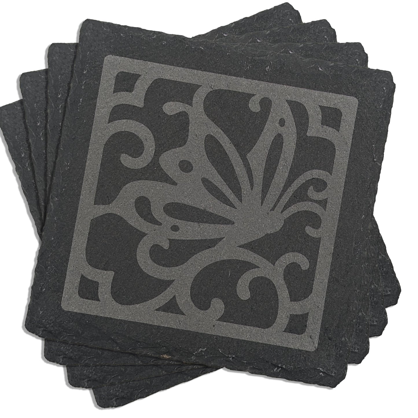 Laser-Engraved Butterfly Square Slate Coaster Set