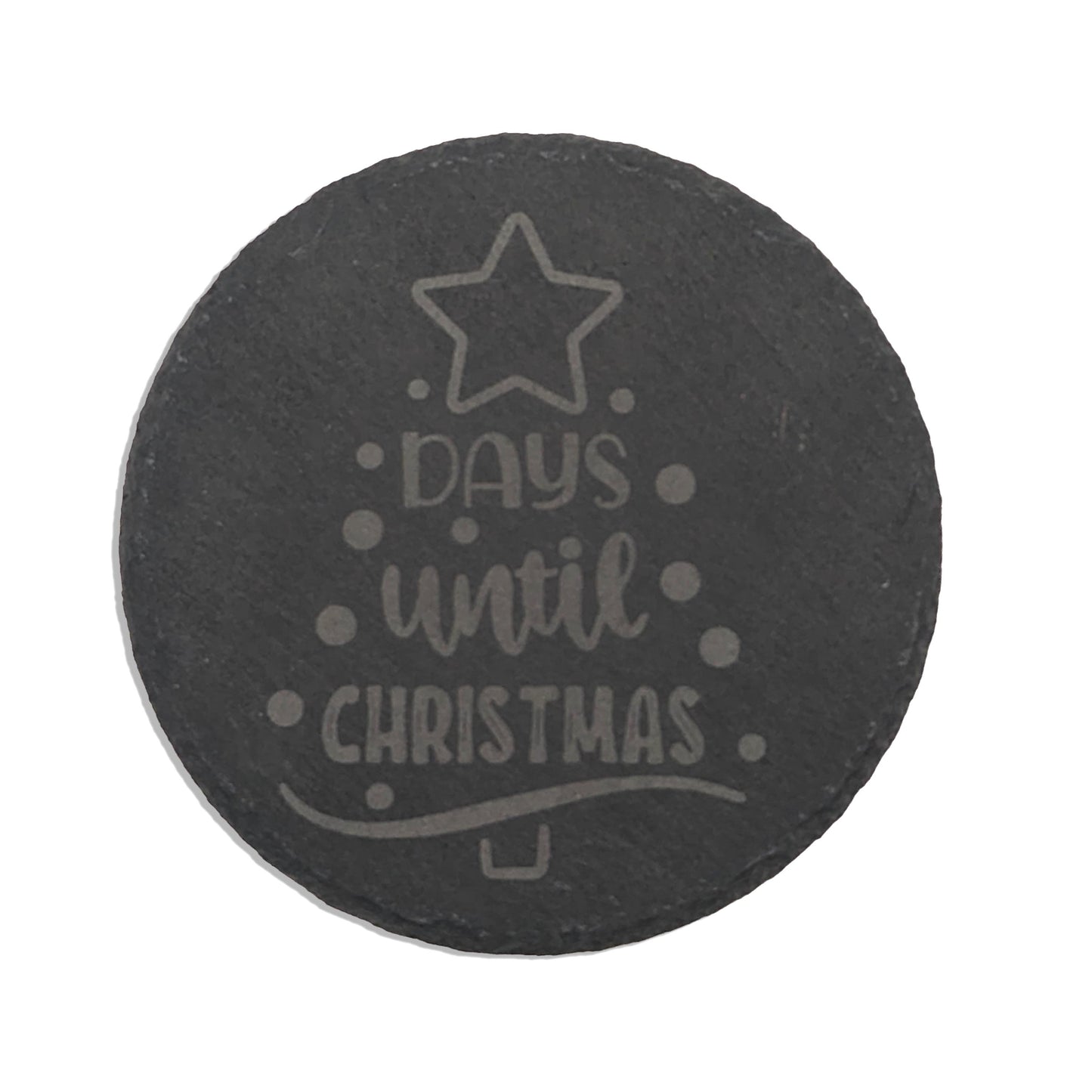 Christmas Countdown Square Slate Coaster Set - 'Days Until Christmas' Laser Engraved Christmas Tree Design (4 Pieces)