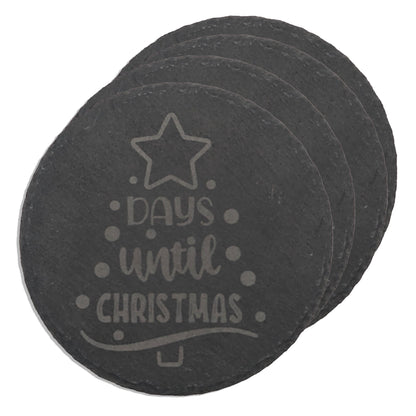 Christmas Countdown Square Slate Coaster Set - 'Days Until Christmas' Laser Engraved Christmas Tree Design (4 Pieces)